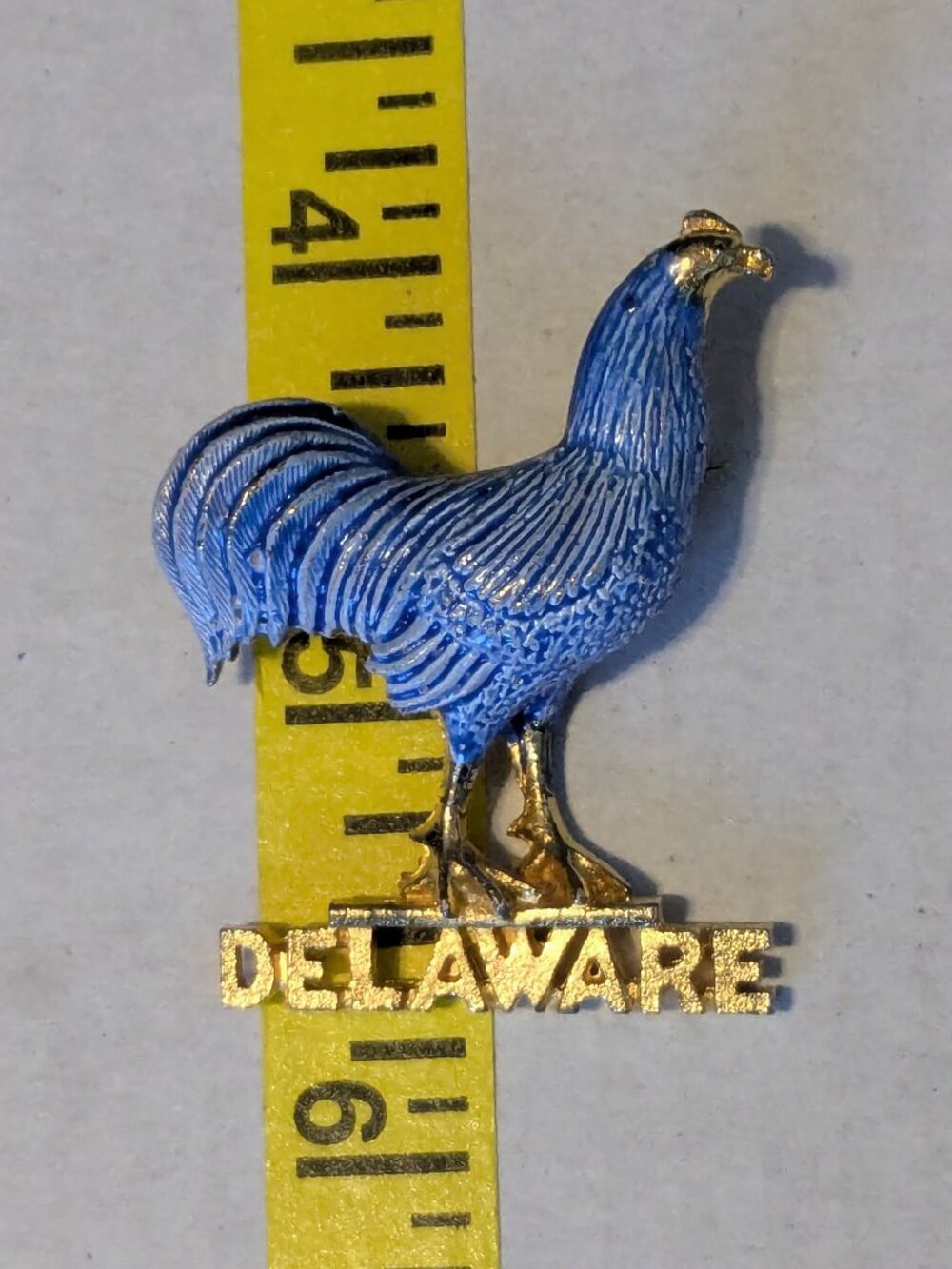 Vintage RAFAELIAN Blue Rooster "Delaware" Gold Tone Brooch Pin